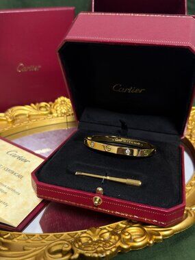✨ Cartier 4-Diamond Rose Gold Bracelet • Size 17 ✨